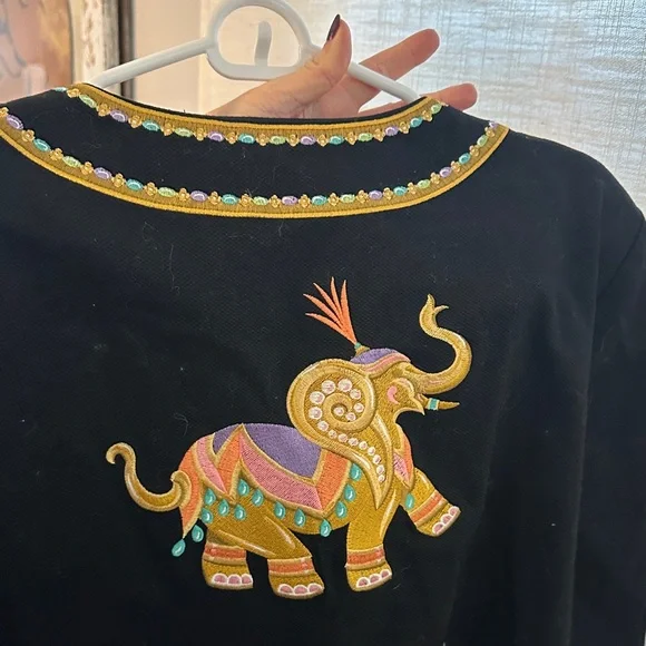 Bob Mackie Black Blazer with Gold and Multicolor Elephant Embroidery - Picture 6 of 6